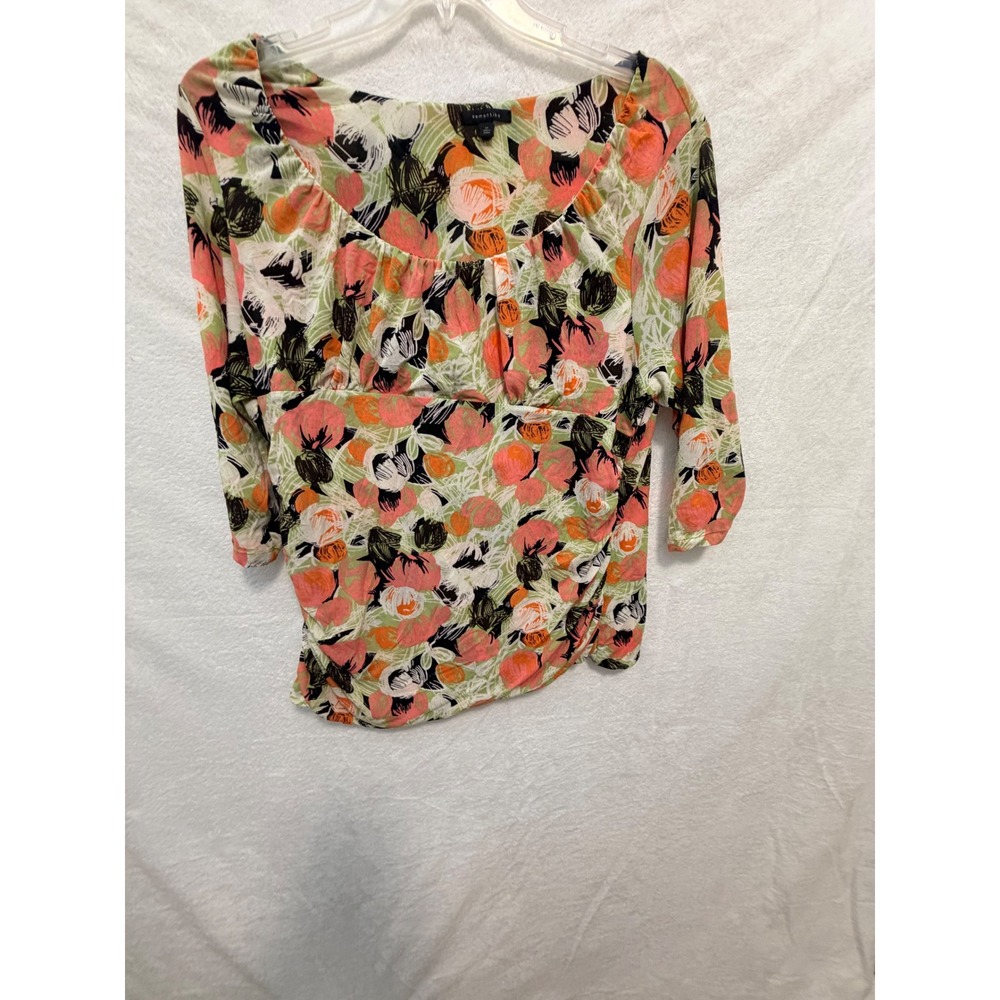 Semantiks Womens 2X Floral Scoop Neck 3/4 Sleeve Empire Waist Blouse Top Orange